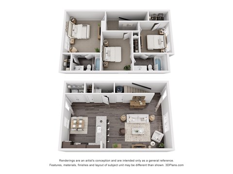 Floor plan for 3 beds, 2.5 baths, 1150 sqft